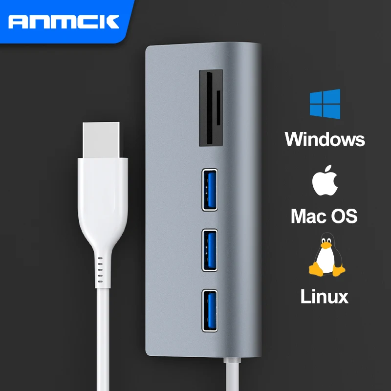 Anmck 5 Cổng USB 2.0 Với Đầu Đọc Thẻ SD Dành Cho Laptop Macbook Pro Bộ Chia USB Adapter USB 2.0 cho Máy Tính Máy Tính Accessorie