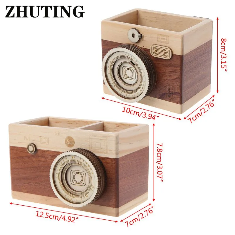 Sáng Tạo Máy Ảnh Hoa Văn Gỗ Bút Chì Giá Đỡ Đứng Cất Giữ Đồ Lặt Vặt Hộp Đa Năng Sử Dụng Đựng Bút Gỗ