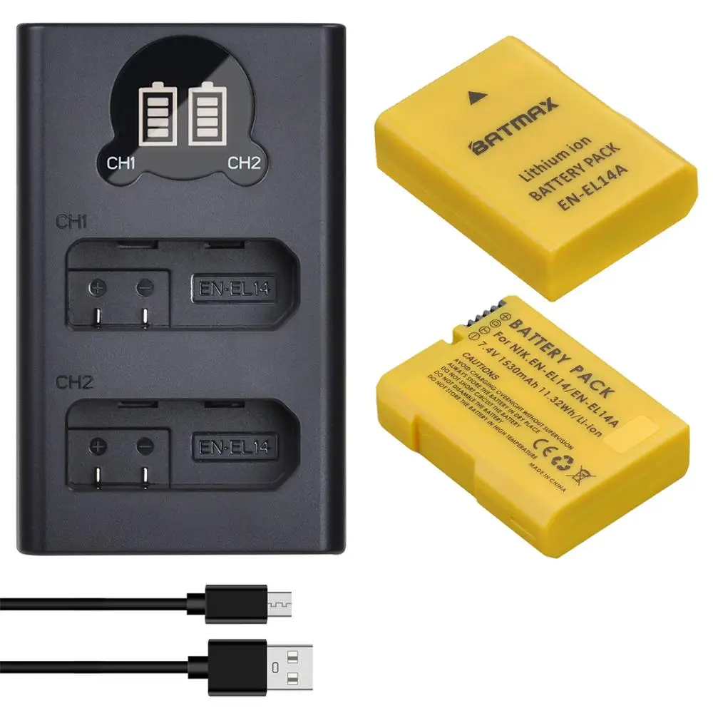 2X 1530mAh EN EL14a EN-EL14 EL14 baterii + LCD podwójna ładowarka USB typu C dla Nikon Df D5500 D5300 D3300 D5100 D5200 D3100 D3200