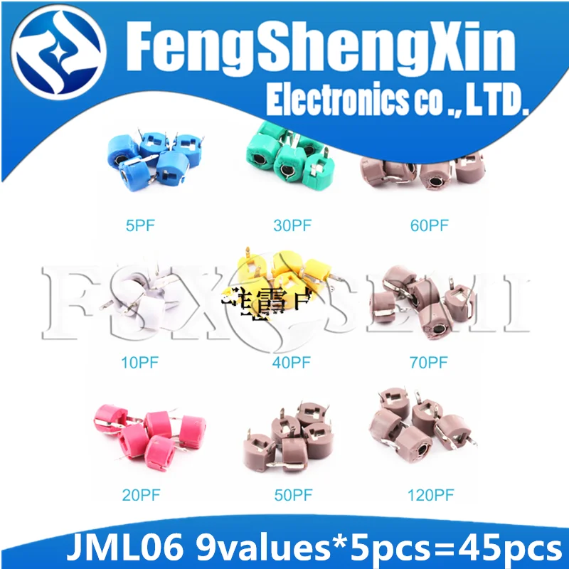 9values*5pcs=45pcs JML06-1-5/10/20/30/40/50P 60P 70P 120P JML06 DIP trimmer Adjustable capacitor