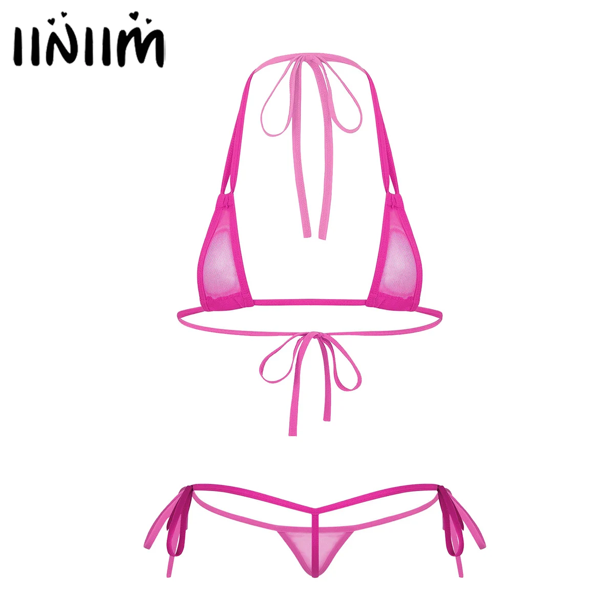 Conjunto de microbikini con tiras de malla transparente para mujer, traje de baño triangular para playa, baño de sol, piscina, conjunto de Bikini