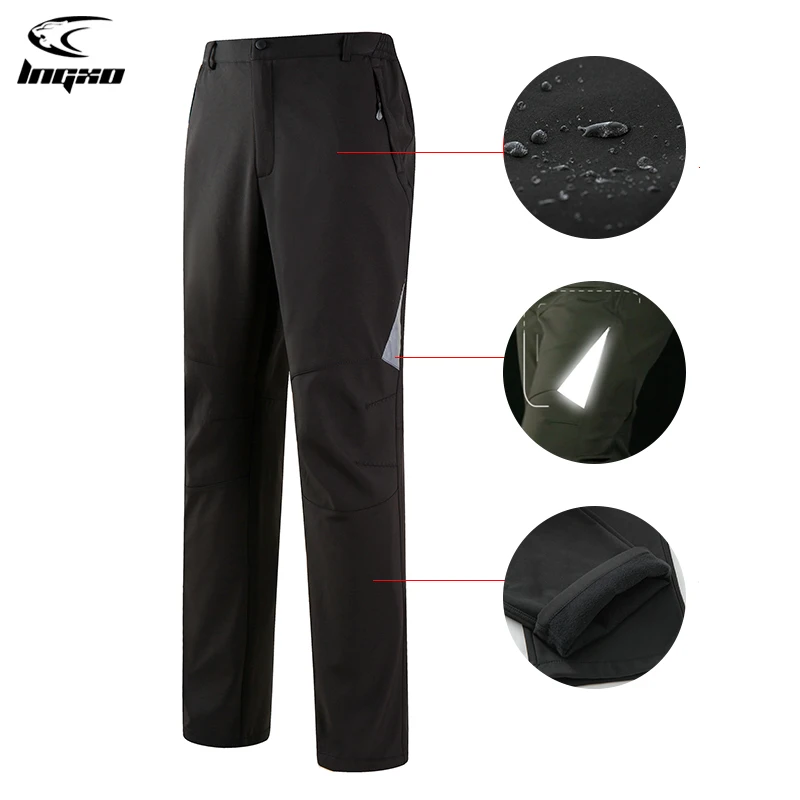 

LNGXO Camping Winter Fleece Pants Men Trekking Hiking Climbing Hunting Waterproof Trousers Outdoor Reflective Softshell Pants