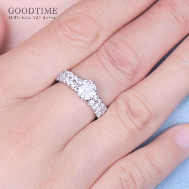 Fashion Pure 100% 925 Sterling Silver Ring Cubic Zirconia Double Row Wedding Band Anniversary Gift For Woman Girl