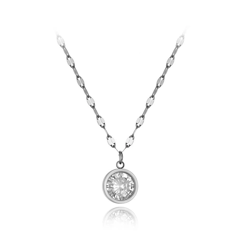 Lokaer Trendy Stainless Steel Sparkling Big CZ Crystal Choker Necklaces For Women Office Style Charm Pendant Necklace N19218