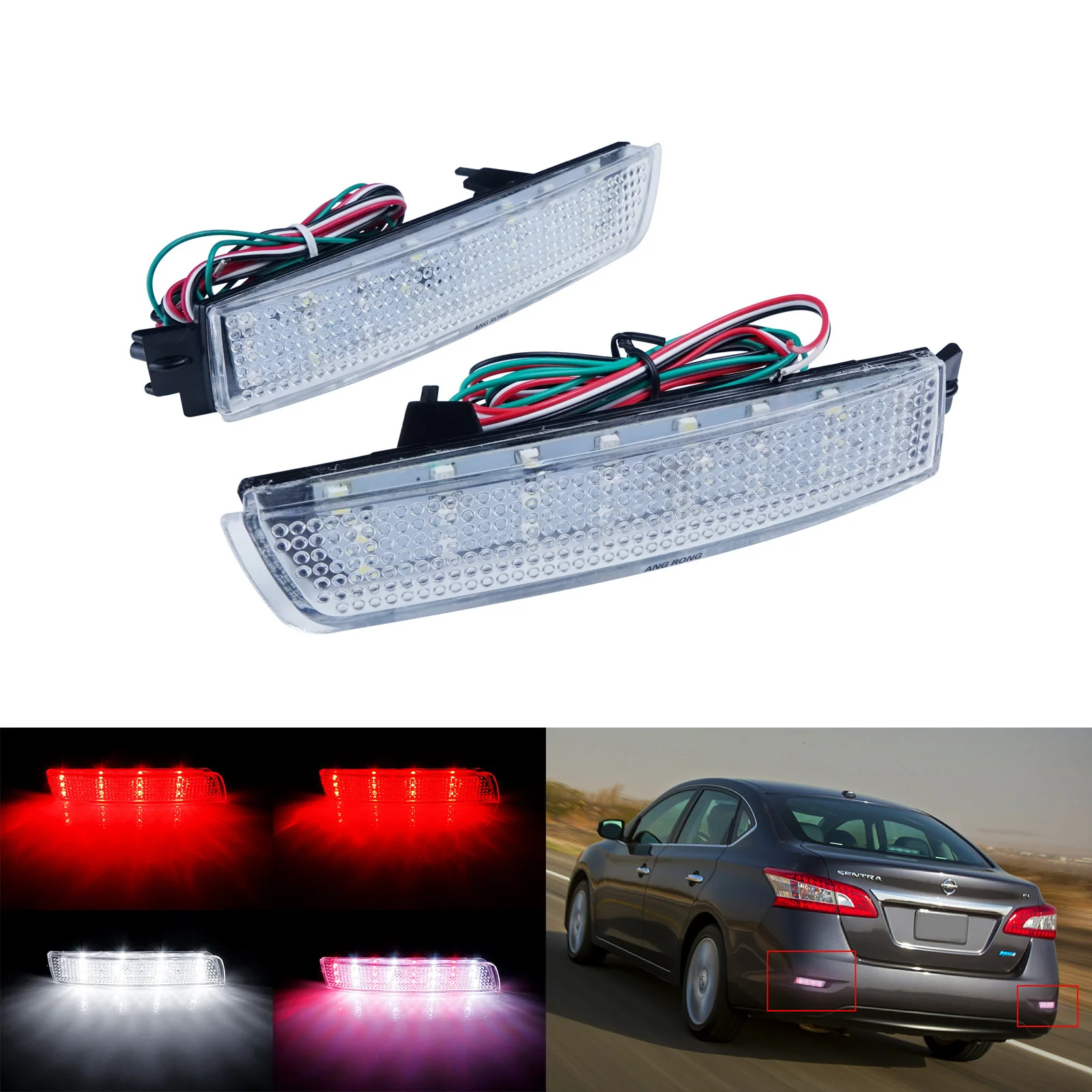 

2PCS Rear Bumper Reflector LED Brake Stop Light For Nissan Murano Quest Sentra