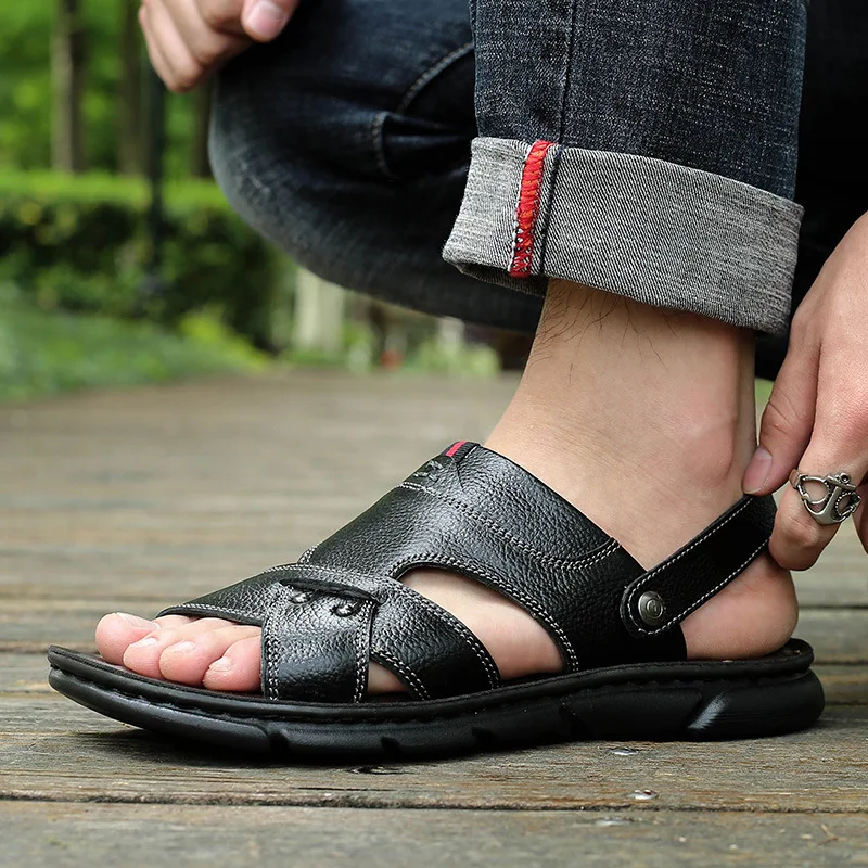 Men Leather Sandals Summer Classic Men Shoes Slippers Soft Sandals Men Roman Comfortable Outdoor Walking Footweargj78