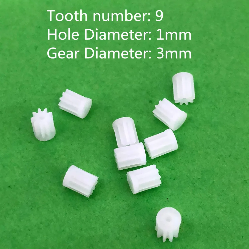 10pcs/lot K021Y 91A Mini Plastic Motor Shaft Gear Sets 9 Tooth 1mm Hole Diameter DIY Helicopter Robot High Quality x5 x5c M68