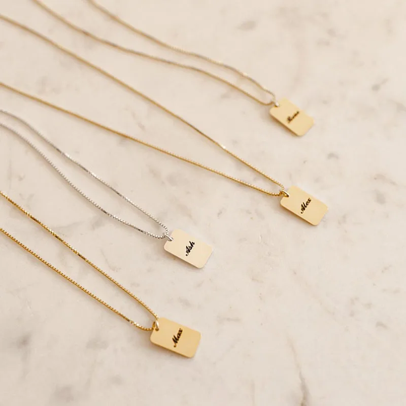 

Dainty Name Tag Necklace Stainless Steel Custom Name Necklace with Box Chain Initial Necklace by CaitlynMinimalist Gift for Her