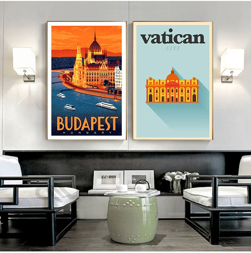 Vatican Budapest Hungary Travel Canvas Paintings Vintage Wall Kraft Posters Coated Wall Stickers Home Decor Pictures Gift