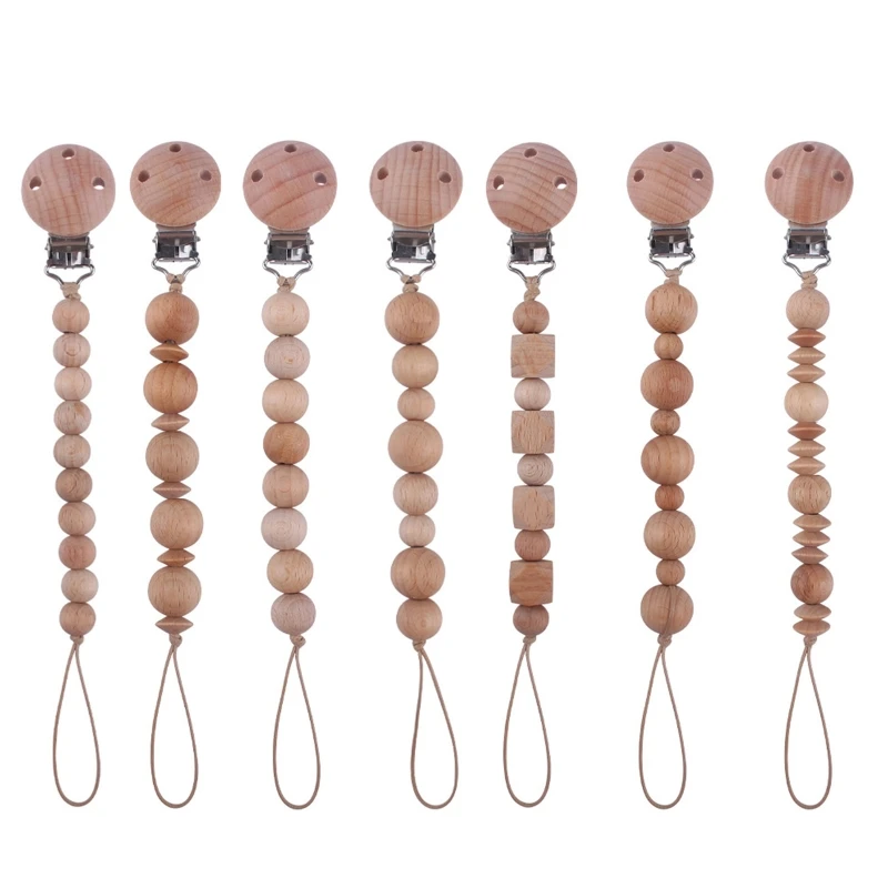 

67JC Newborn Pacifier Clip Chain BPA-free Wooden Beads Dummy Nipple Soother Holder