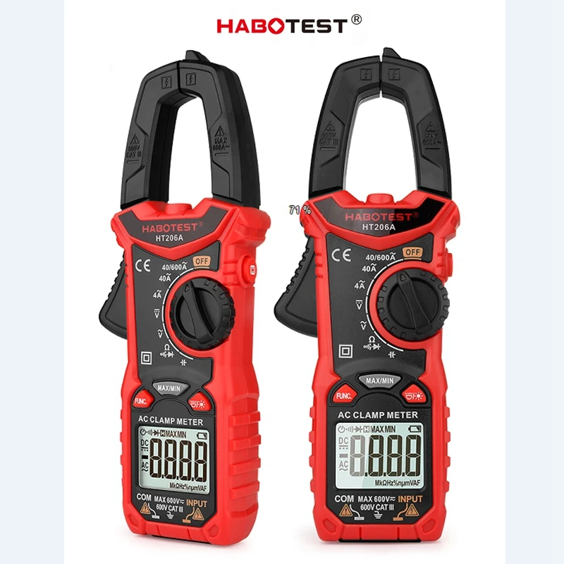 HABOTEST HT206 AC DC Digital Clamp Meter High Precision Voltage Current True RMS Capacitance NCV Ohm Hz Temp Tester Multimeter