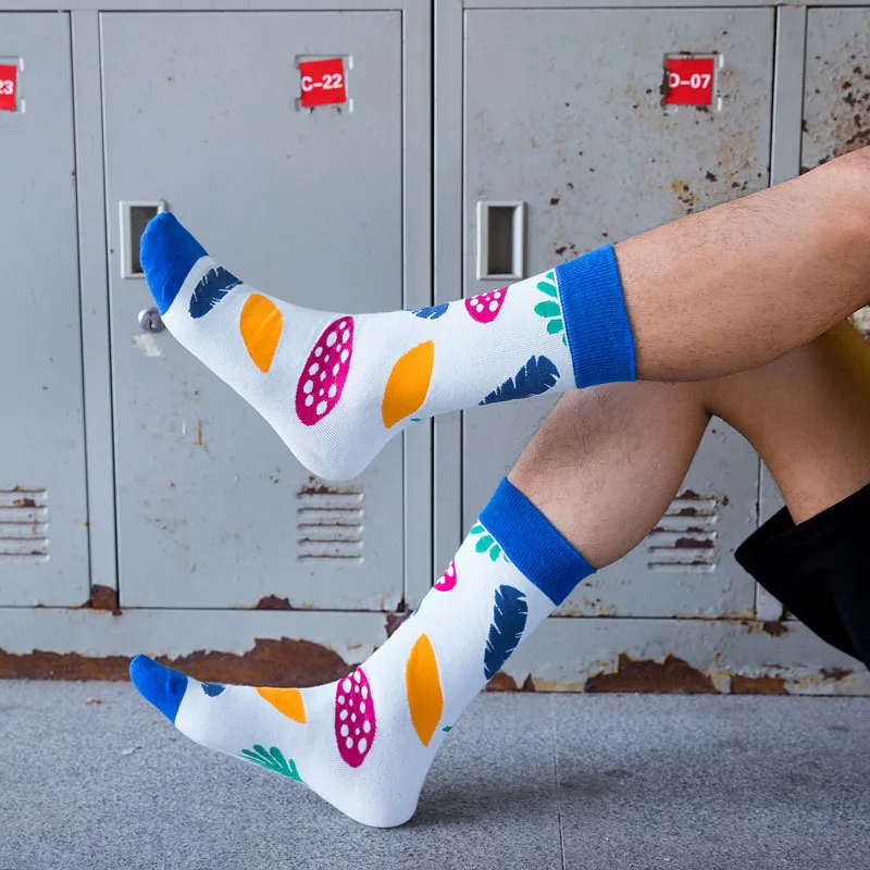 3 Pairs/Set Men Cotton Socks Casual Colorful Fashion Comfortable Crew Socks Street Skateboard Socks Happy Funny Harajuku Socks