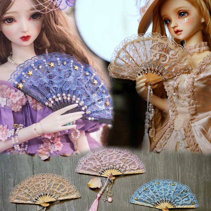 D03-P662 children toy BJD DD SD MSD        1/4 1/3 uncle doll's Photo props Accessoriess vintage Tie-dye fan lace fan 1pcs