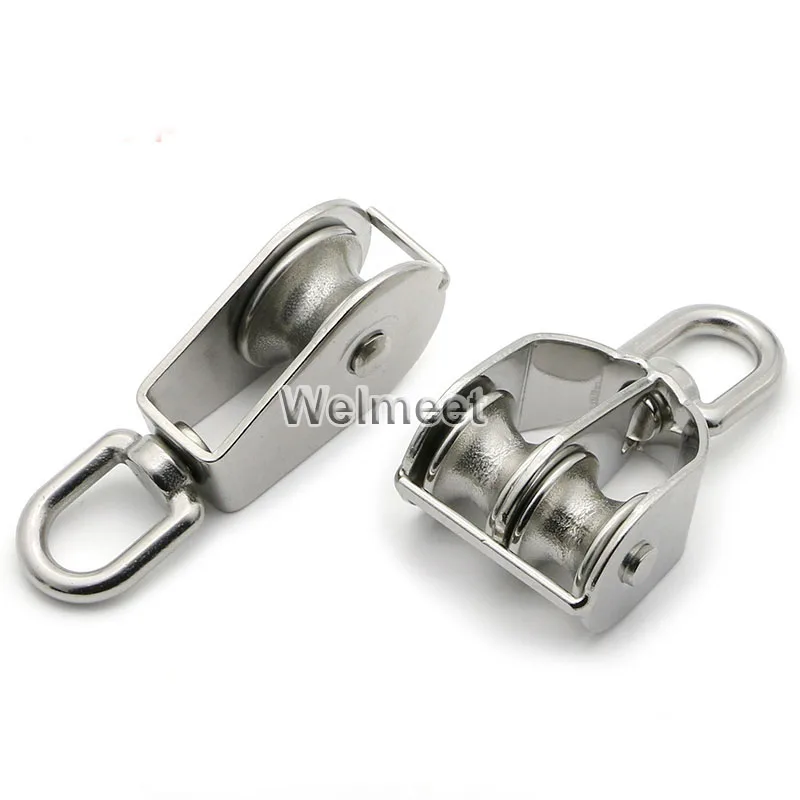 1pcs 304SS Metal Swivel Pulley Sheave Rigging Lift Hoist Rope Hanging Lifting Wheel