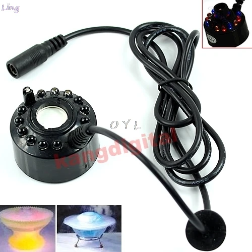 12 LED Ultrasonic Water Fountain Mist Maker Fogger Pond Atomizer Air Humidifier