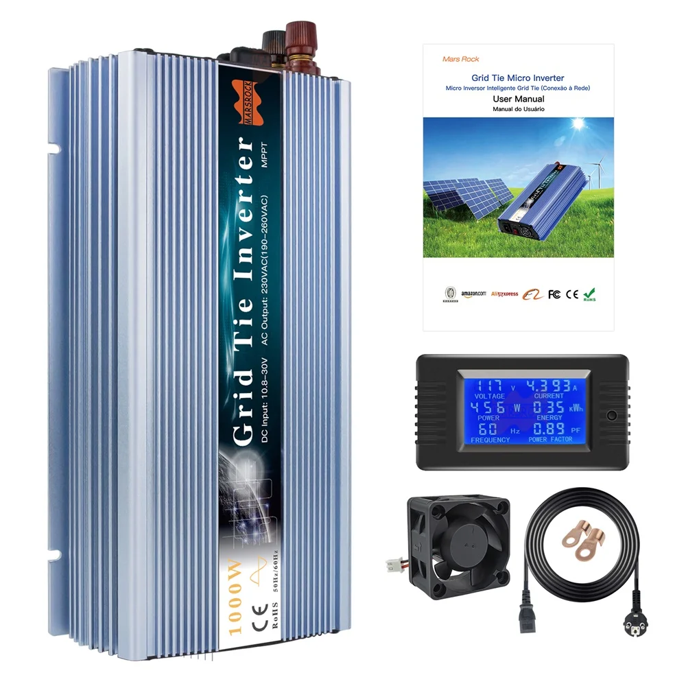 

Mars Rock 1000W On Grid Tie Solar Inverter 10.5 - 50V DC to AC 90 - 140V or 190 - 260V MPPT Energy Meter