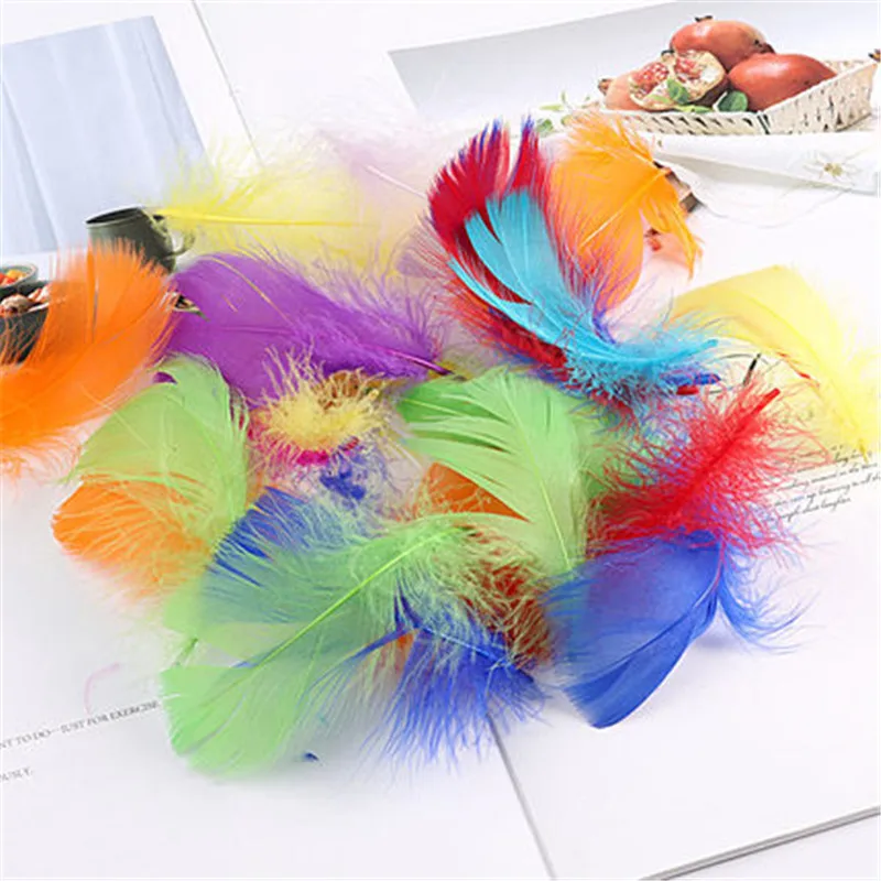 100pcs Natural Feathers 4-8cm 1-2 Inch Small Floating Goose Feather Colourful Feathers Plume for Decoration Plumes Craft