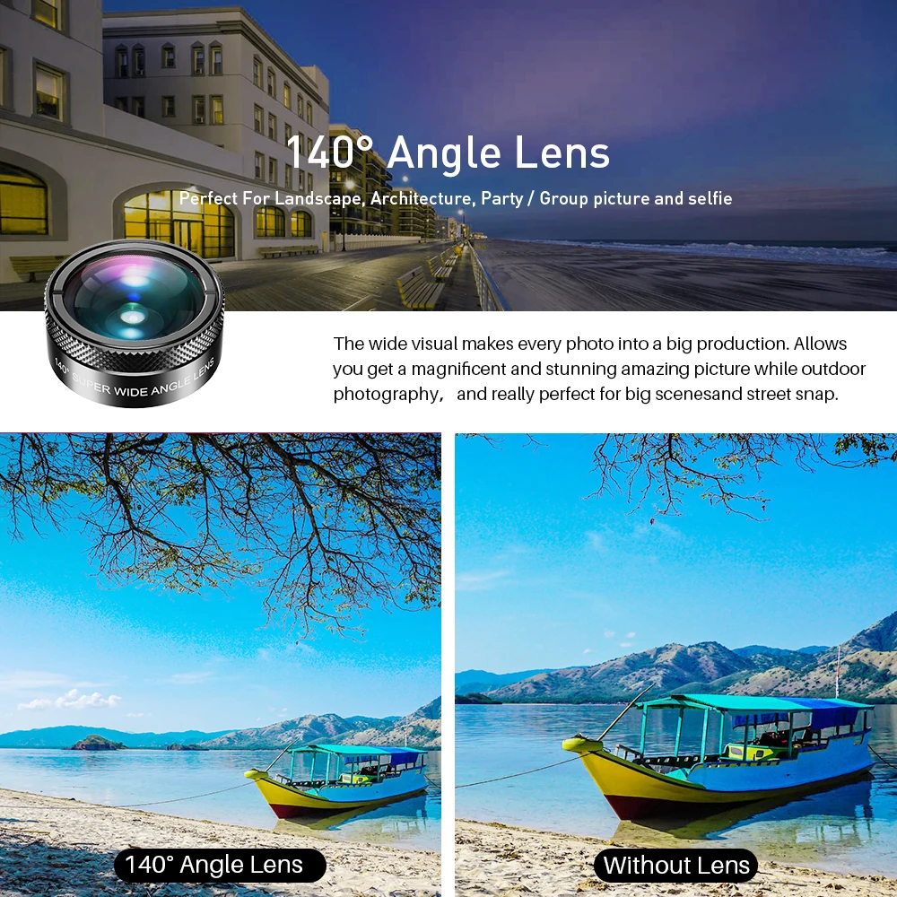 APEXEL New Phone Camera Lens Kit 6 in 1 Fish Eye Lens 205 Degree Wide Angle 25X Macro Lens CPL/Star ND32 Filter for Smartphones
