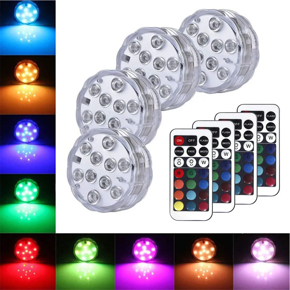 

IP68 Waterproof RGB Color 10 LED Submersible Light &Remote Controller Diving Lights Underwater Pool Lamp for Aquarium