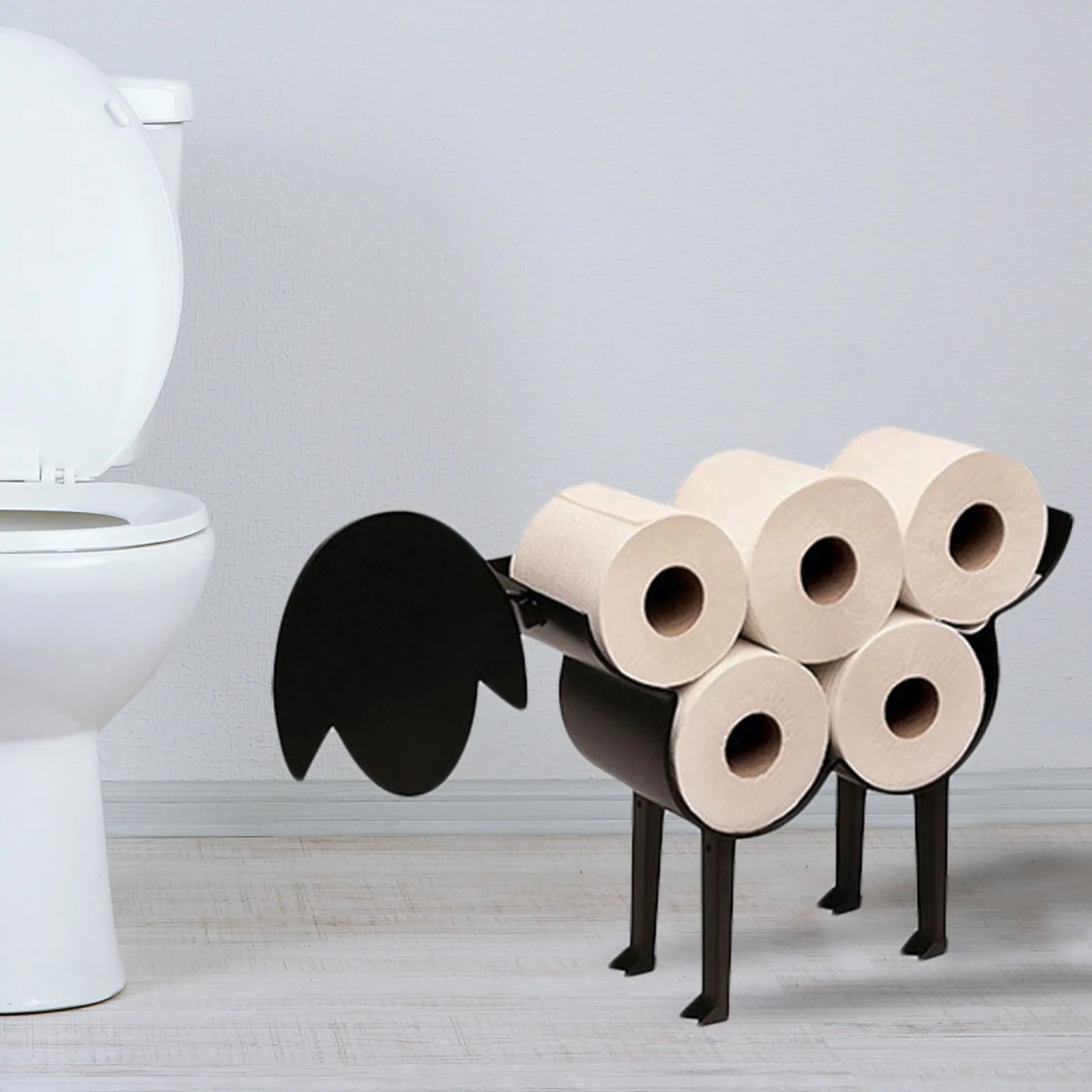 Large Capacity Cute Sheep Toilet Paper Holder Metal Roll Paper Rack Wall Mounted Quick Assembly For Bathroom