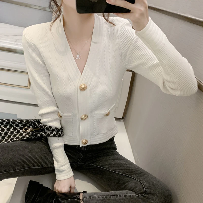 Cardigan Women Spring Comfortable Pure Color Elegant Soft Slim Ulzzang Crops Basic Chic Sweater Fit Fashion Button Stretchy Ins