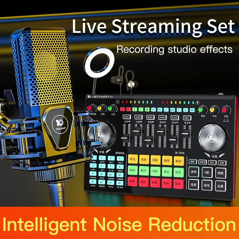 Tenlamp Professional G5 Sound Card Audio Podcast Interface Usb Microphone Voice Changer For Recording Singing Streaming And PS4