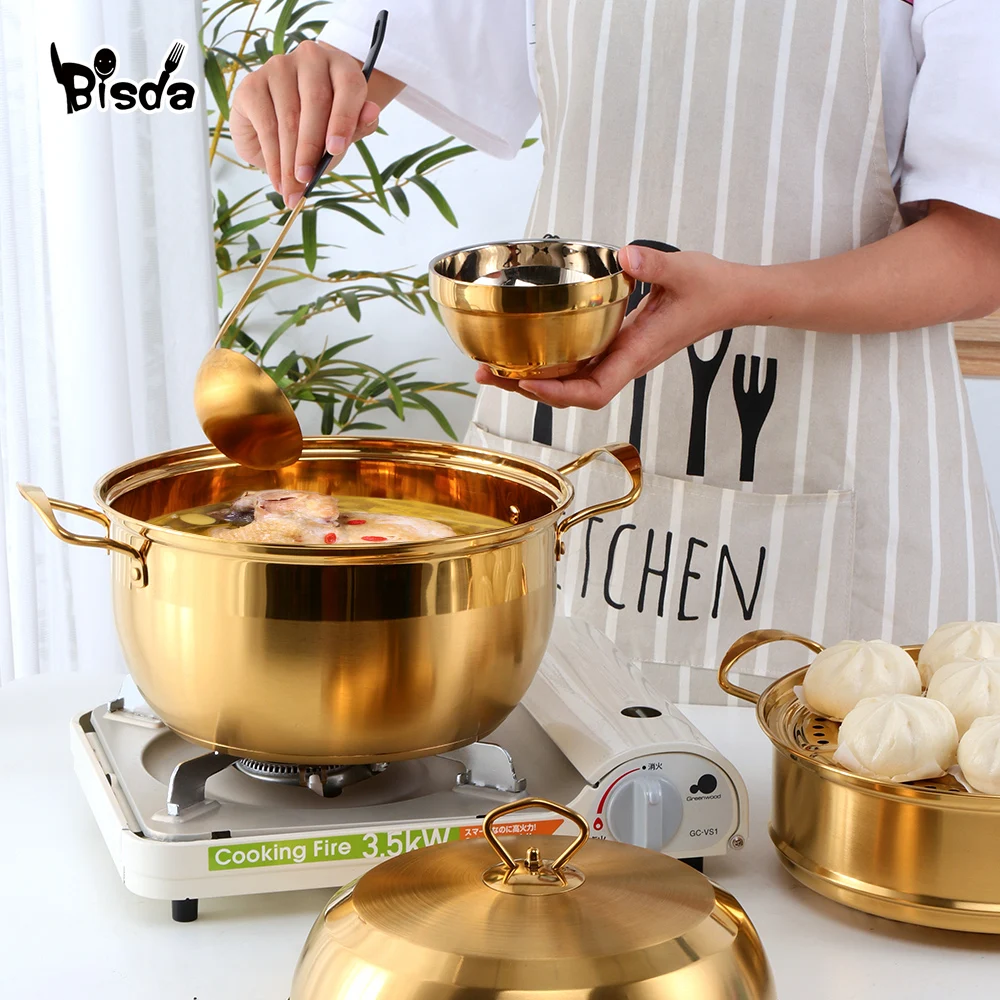 3 layers Steamer Pot Stainless Steel Steamer Cooker Gold Cookware Boiler Tools Soup Pot Cooking Pots for Cooker Gas Stove