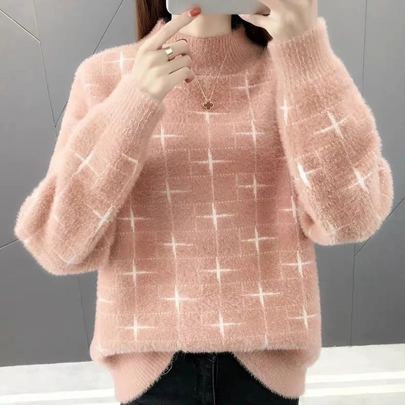 

2021 New Spring Autumn Pullover Women Sweater Long Sleeve Sweaters Velvet Knit Loose Sweater