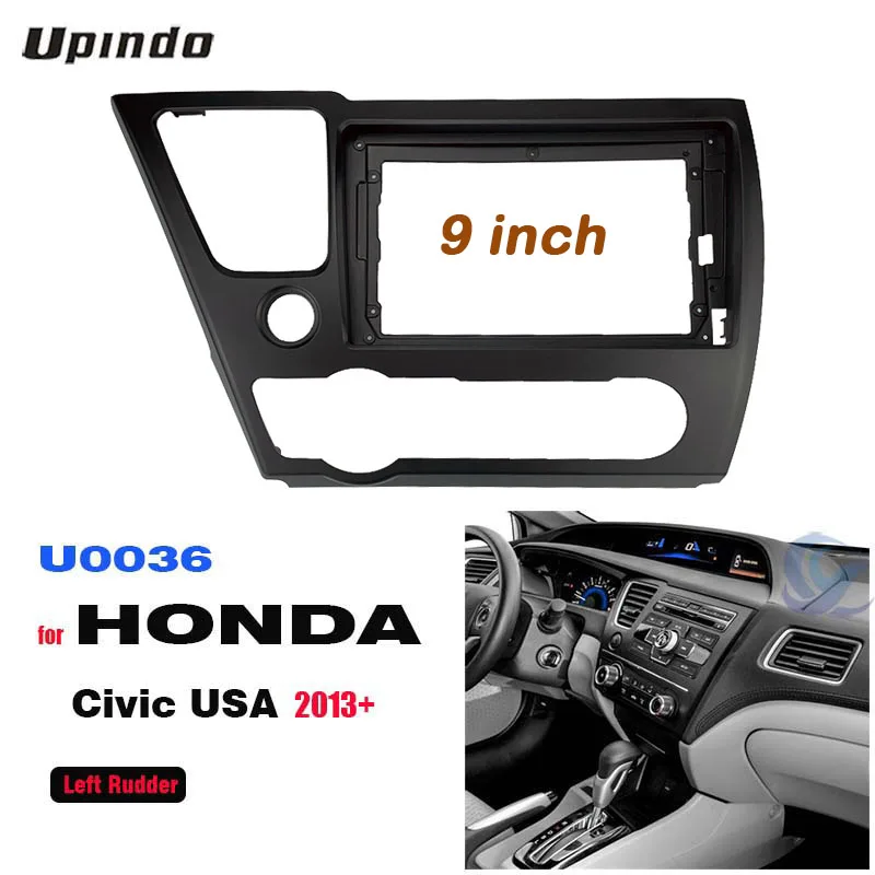 

2 Din 9 Inch Fascia Panel Frame For HONDA Civic LHD 2013+ ABS Android Car Stereo Radio Dash Installation Kit with Pocket