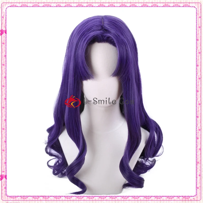 Anime Eva Cosplay Pruik 55Cm Paars Krullend Katsuragi Misato Katsuragi Cosplay Pruik Hittebestendigheid Synthetisch Haar Partij Pruiken Pruik Pruik