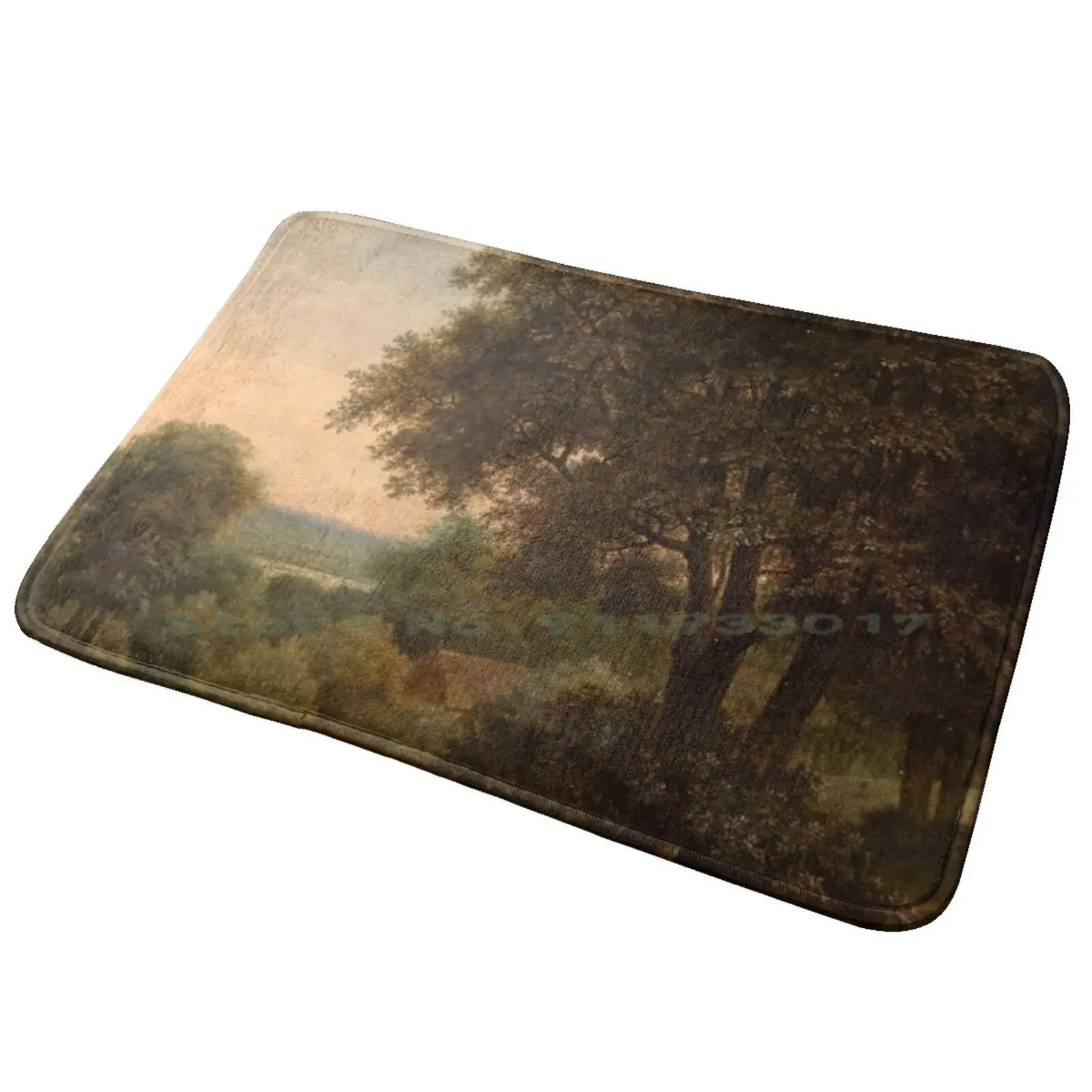 Beautiful Sunset Landscape With Trees By The River , Oil Based Paint Entrance Door Mat Bath Mat Rug William Morris The