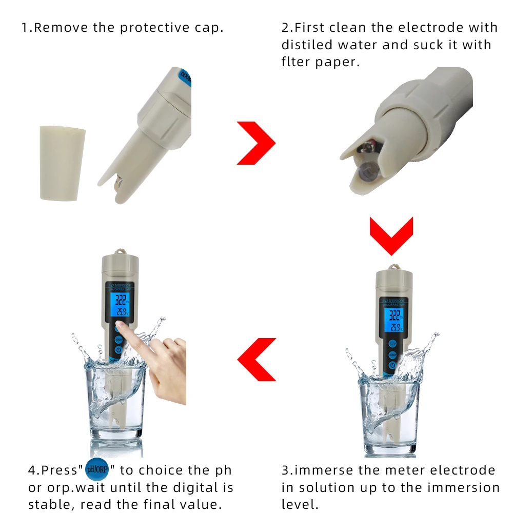 3 in 1 ORP TEMP pH Meters Waterproof ORP Meter PH Tester Redox Potential Testers Water Quality Measure Tool Water Detector 50%