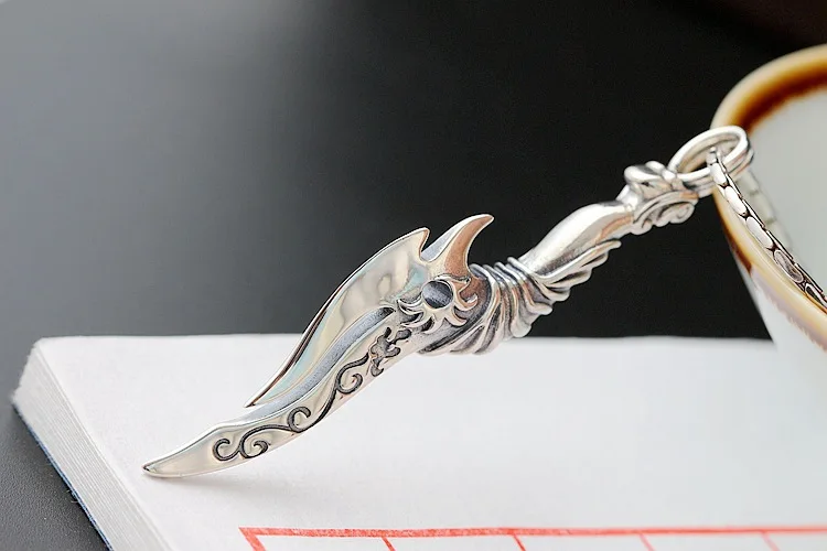 real S925 sterling silver men's Thai silver vintage pendant, dragon knife silver pendant