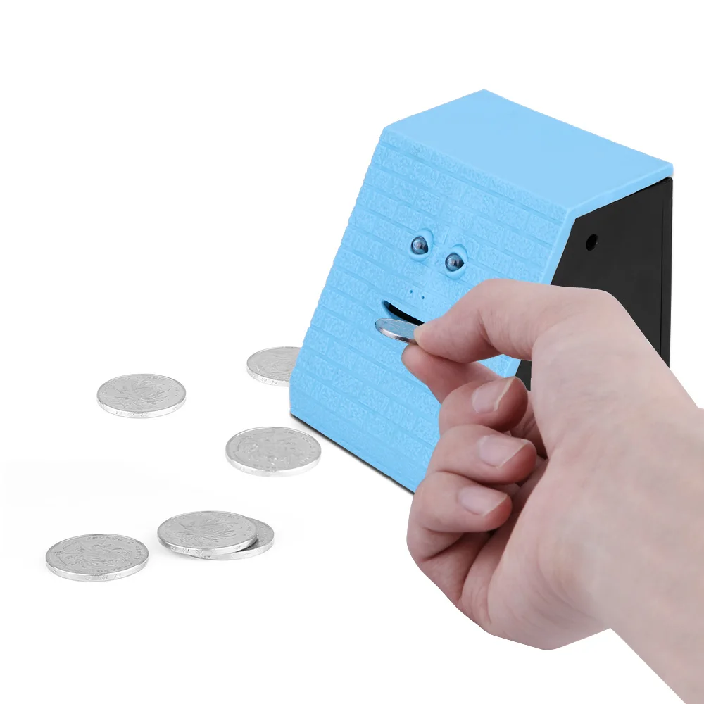 Human Face Piggy Bank Intelligent Sensor Will Move The Facial Features Automatically Open Mouth Eating Money Box Saving Bank