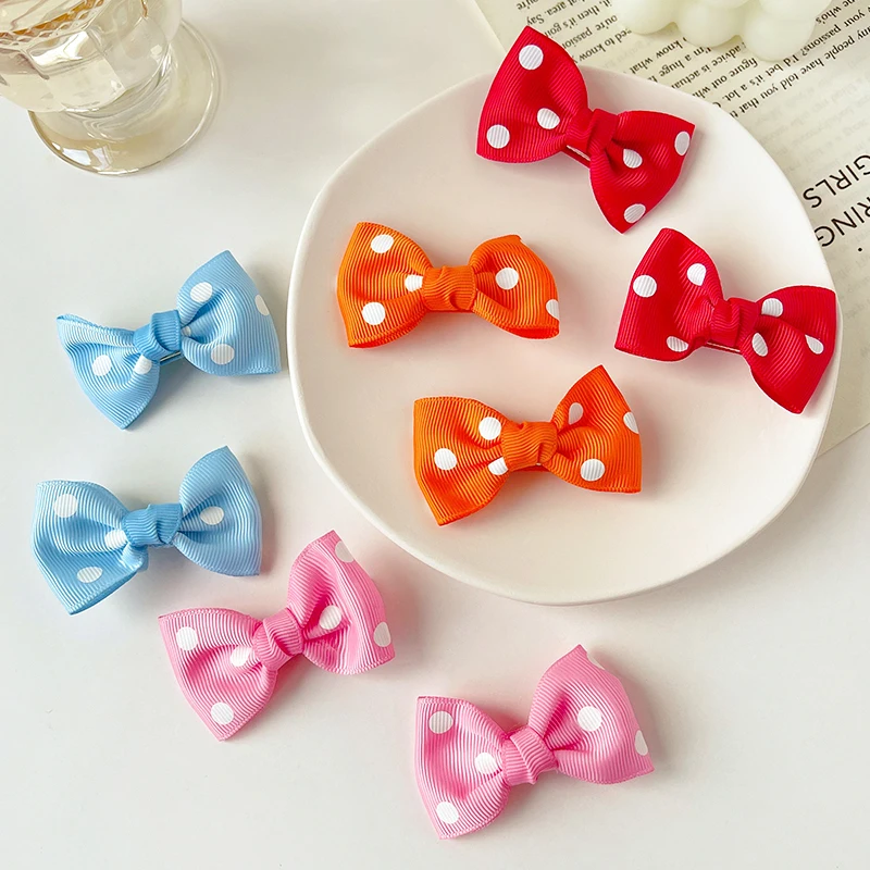 2 Pcs/Set Baby Girls Cute Dot  All-inclusive Safety Hairpins Children Lovely Sweet Bow Ornament Hair Clips Kids Hair Accessories