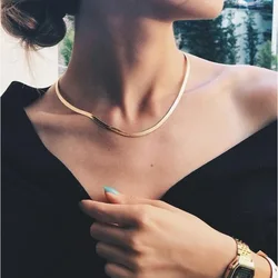 Fashion Blade Chain on Neck Choker Necklace Women Sexy Flat Snake Chain Jewelry Gift Clavicle Necklace