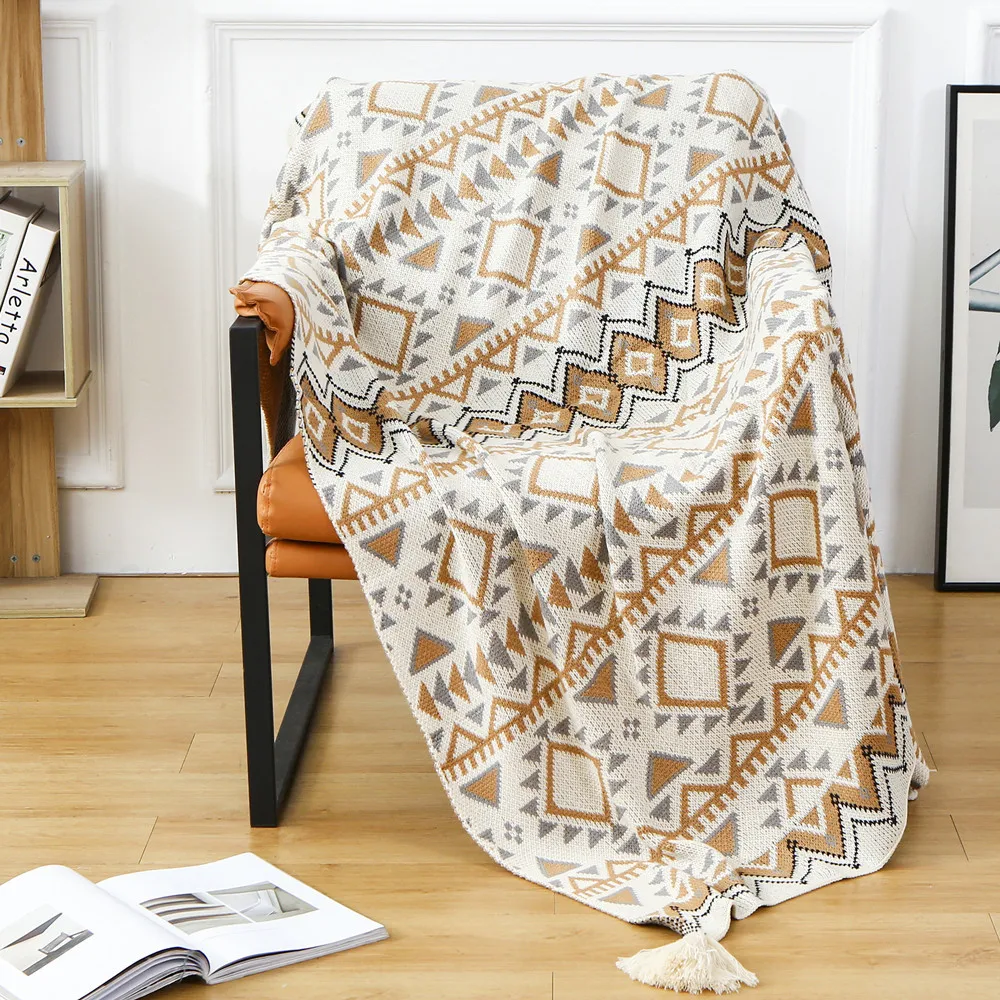 

Textile City Retro Decorate Cover Blanket Winter Thick Navajo Style Sofa Towel Home Knitted Throw Bedspread 130x200cm