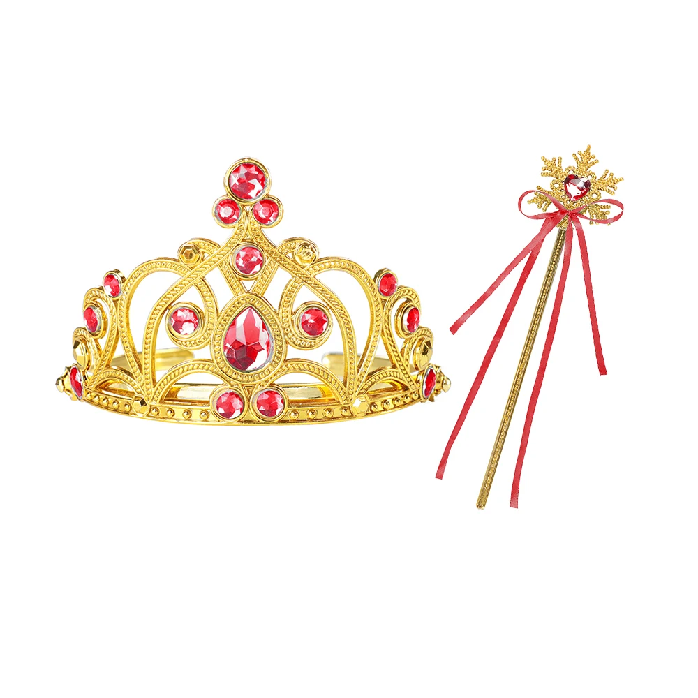 Girls Elsa Accessories Red Wand Crown Jewelry Set for Princess Cosplay Anna Elsa Sleep Beauty Snow Queen 2 Accessories