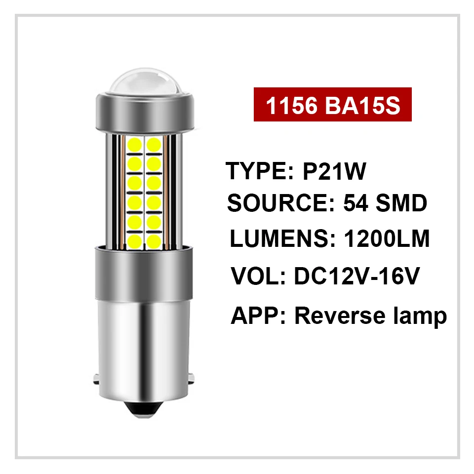 1Pcs Advanced P21W Led Car Light Bulb Super Bright Ba15s 1156 Alloy Auto Signal Brake Reverse Lamp 54Smd 3030 12V White