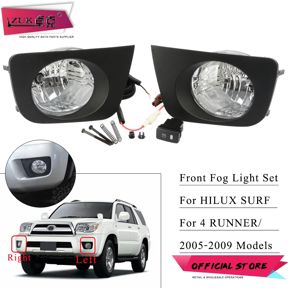 

ZUK For Toyota 4 Runner Hilux Surf 2005-2009 Car Additional Front Fog Lamp Set With Switch And Wiring Harness Bulb Cover