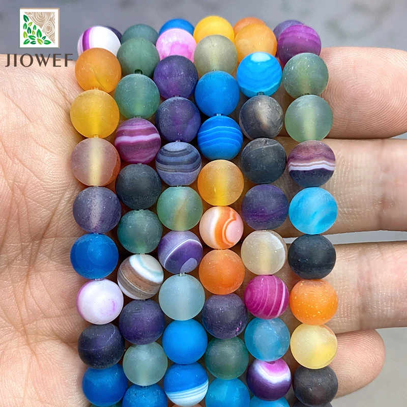 Matte Mixed Color Stripe Agates Natural Stone Round Beads Diy Bracelet Accessories for Jewelry Makings 15