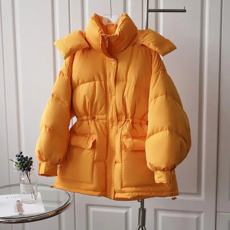 New Winter 90% White Duck Down Jacket Female Korean Version New Mid-length Loose Waist Warm Big Pocket Jacket 2021 Women Coats