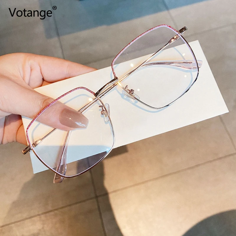 Oversized Square Glasses Anti Blue Light Plain Eyewear Women Men Vintage Metal Eyeglasses Frame Fashion lentes de mujer E047