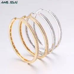 MHS.SUN Fashion Large Oval Hoop Earrings With Cubic Zircon Circle Earring Simple Gold Plated Party Jewelry For Women Girls