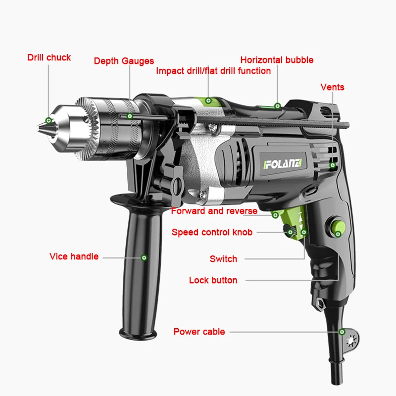 Impact drill electric drill small electric hammer pistol electric transfer 220v power tool screwdriver hand electric drill