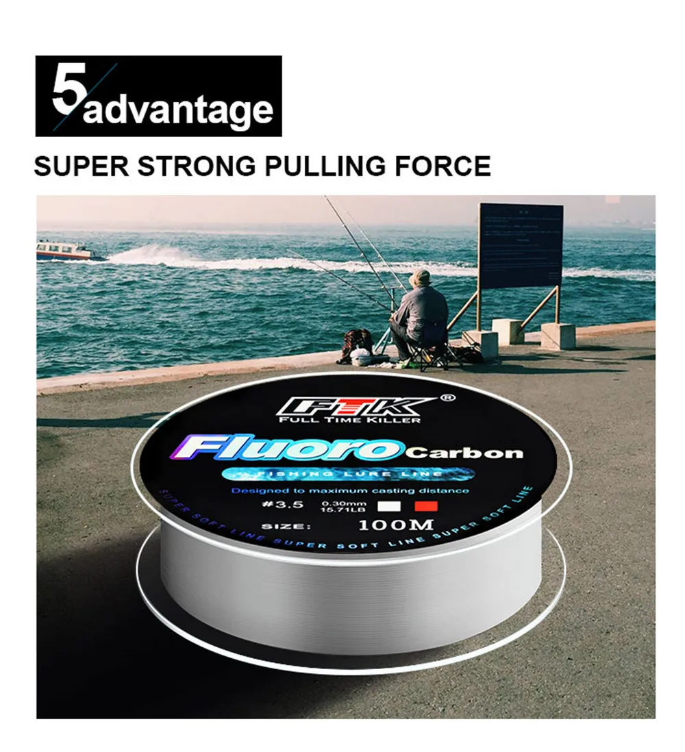 FTK 100m Fluorocarbon Angelschnur 4.13-34.32LB Fluorocarbon-Beschichtung Japan Carbonfaser-Vorfach Karpfen Angelschnur Superweiche Schnur – Detail 8