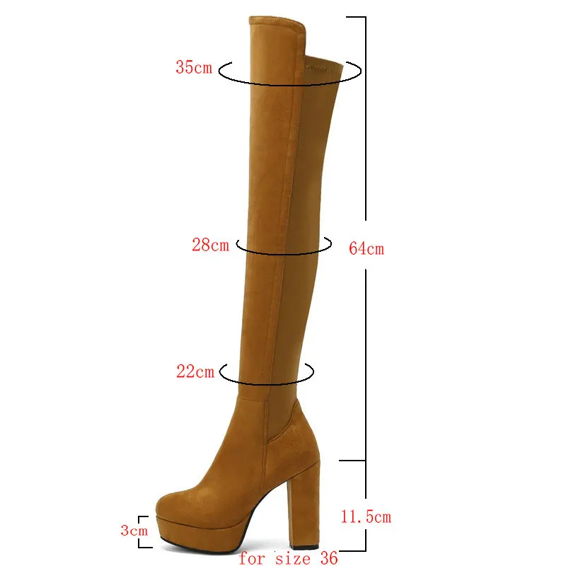 2021 Women Over the Knee Boots Platform Square High Heel Ladies Stretch Boots Faux Suede Autumn Winter Women Thigh Boots Black