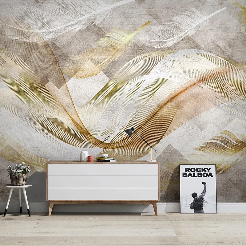 Flowing Feathered Ribbons Wallpaper Modern Minimalist Abstract Line Feather Art Murals TV Room Creative Wall Papers For Walls 3D