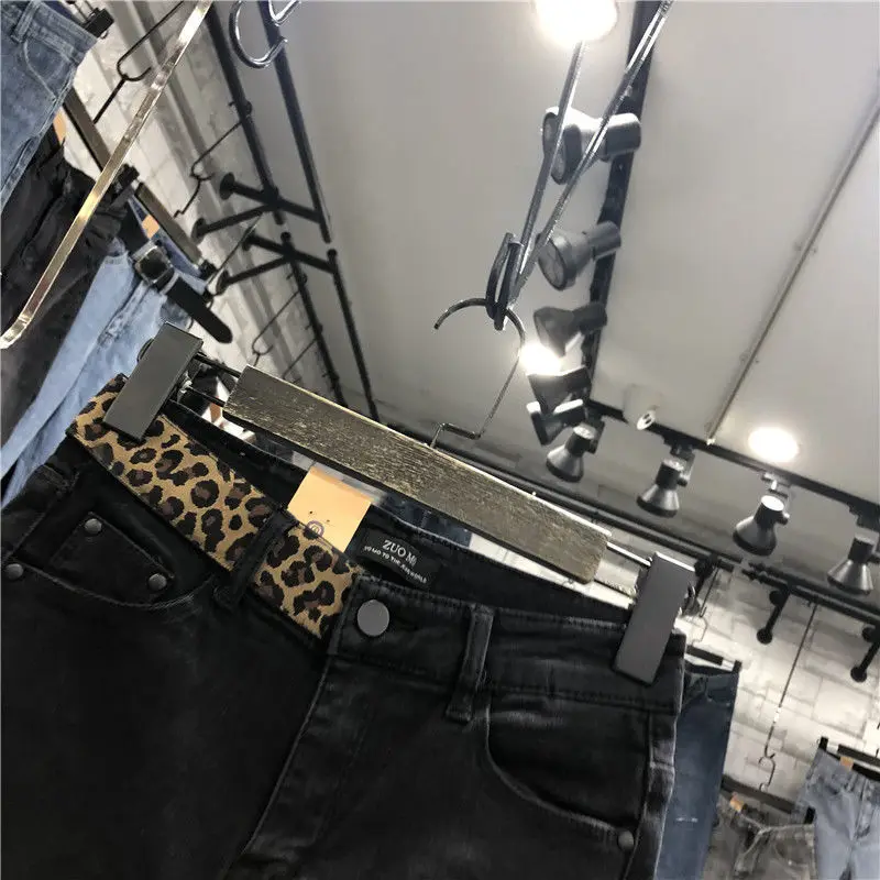 Mulher calças de brim leopardo impressão costura calças cintura alta preto pés inverno pantalones vaqueros mujer