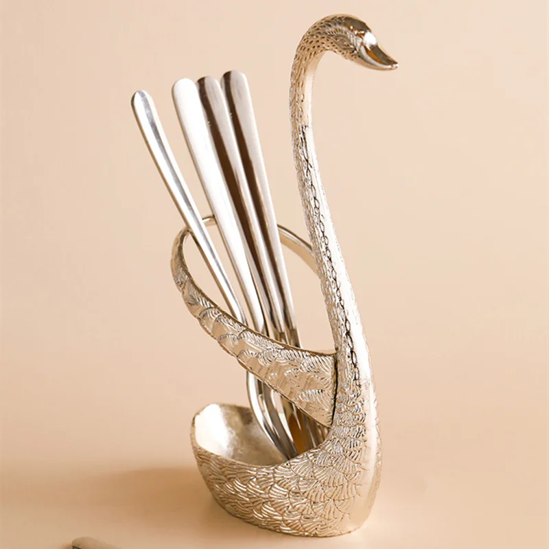 

Creative Stainless Steel Forks with Holder Nordic Style 7pcs Set Desserts/Fruits Forks Swan Storage Holder Table Decors